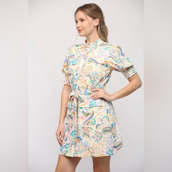 NWT Boutique Liana Floral Linen Blend Mini Shirt Dress - Picture 8 of 11